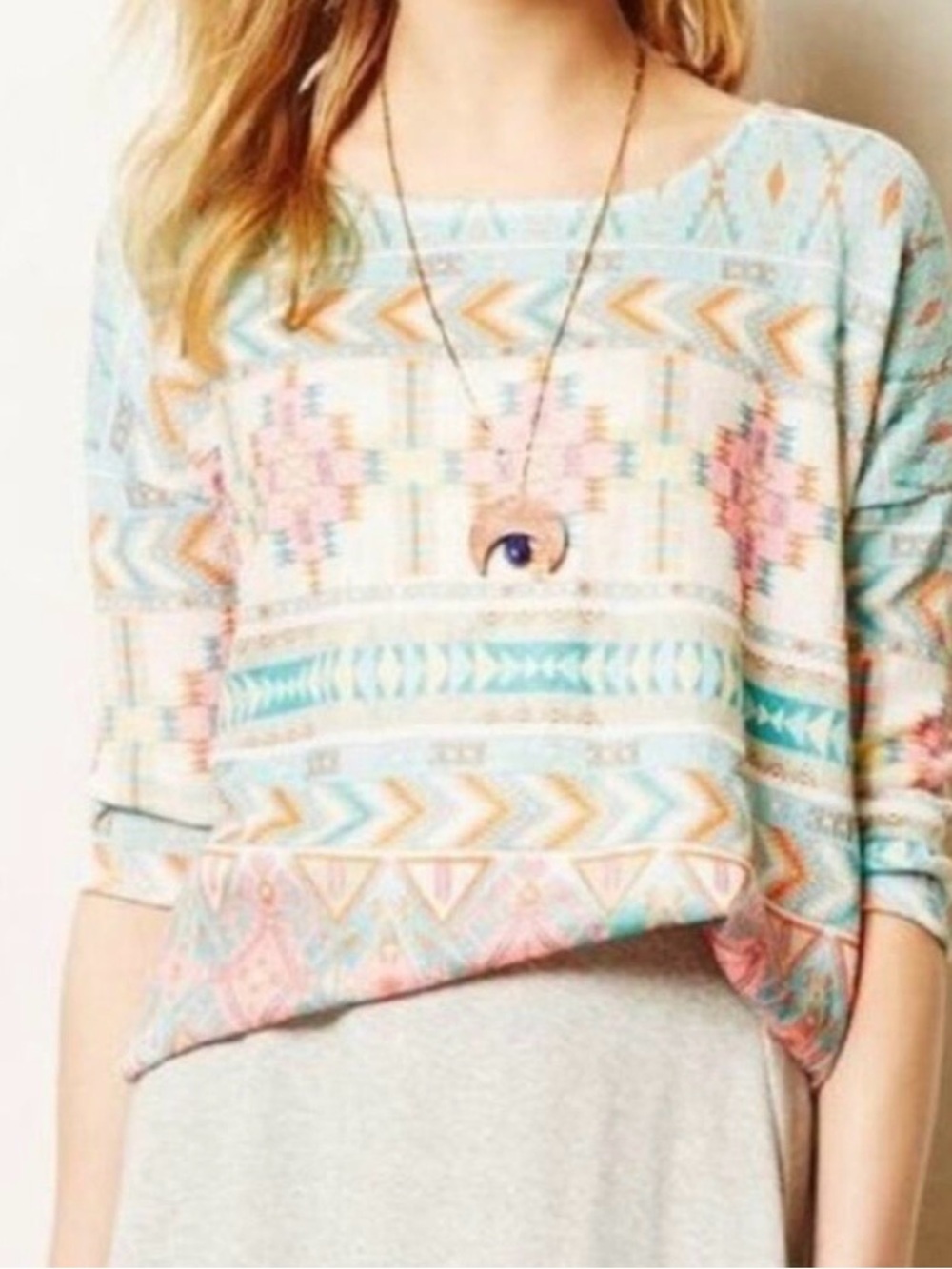 Akemi + Kin Boho Aztec Print Lightweight Pullover sweater small Anthropologie